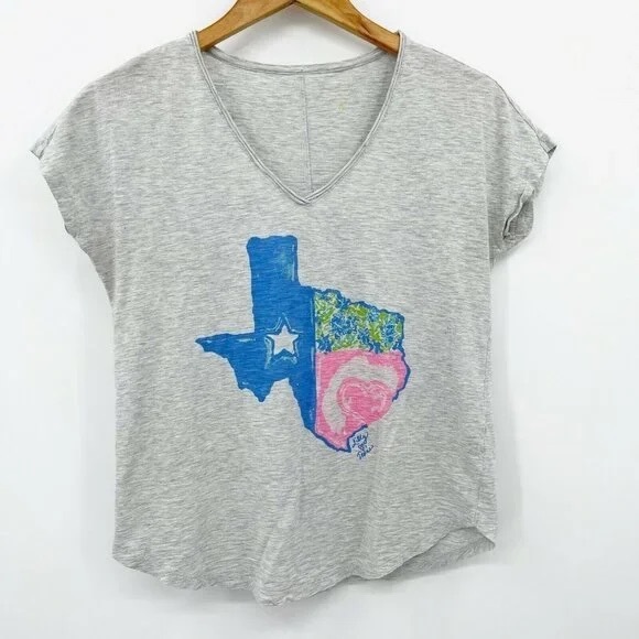 NWT Lilly Pulitzer Lilly Loves Texas Grey Colie Short Sleeve Tee Shirt - Picture 1 of 4